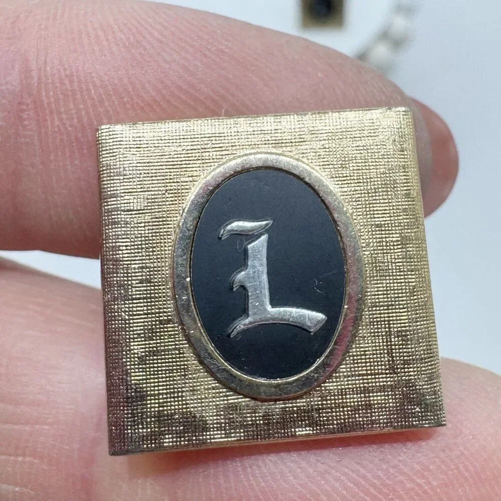 L Initial Monogram Letter Vtg MCM SWANK Cuff Links Textured Gold Tone Wedding